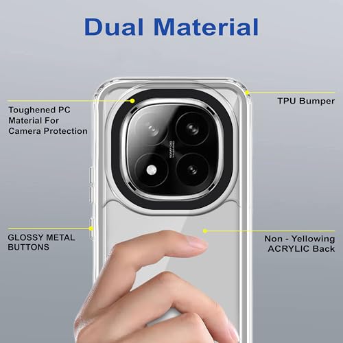 Image of amazon basics Back Case Cover for Mi Redmi Note 14 Pro Plus 5G | Compatible for Mi Redmi Note 14 Pro Plus 5G Back Case Cover | Case Cover with Camera Protection | (TPU + PC | Transparent)