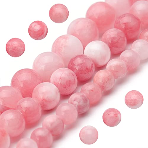 Youngbling Natural Gemstone Beads for Jewelry Making 8mm Pink White Jade Polished Round Smooth Stone Beads Genuine Real Stone for Bracelet Necklace 15 Inch(Pink White Jade 8mm)