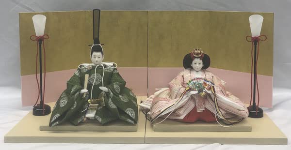 親王人形のみ　緑と桃の向鶴文[緑色の唐織衣装は厄除け・健康]御守り親王 Amazon.co.jp: 【親王飾り】京12番 緑と桃の向鶴文No.238594【緑色の