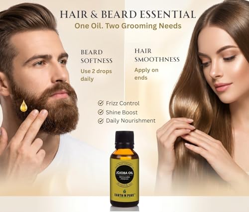 Image of Earth N Pure Jojoba Oil | 100% Pure & Natural | Cold-Pressed Carrier Oil | Face, Hair, Beard & DIY Skincare | Vegan & Cruelty-Free | 200ml