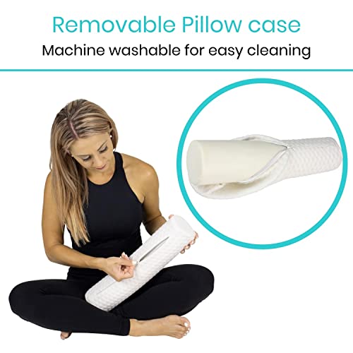 Xtra-Comfort Cervical Roll - Pain Relief - Soft Neck Bolster Lumbar Cushion For Leg, Back - Firm Memory Foam Support With Bamboo Removable Cover - Sleep Wedge For Bed, Travel, Yoga(White, 4 Inch) #TOP4