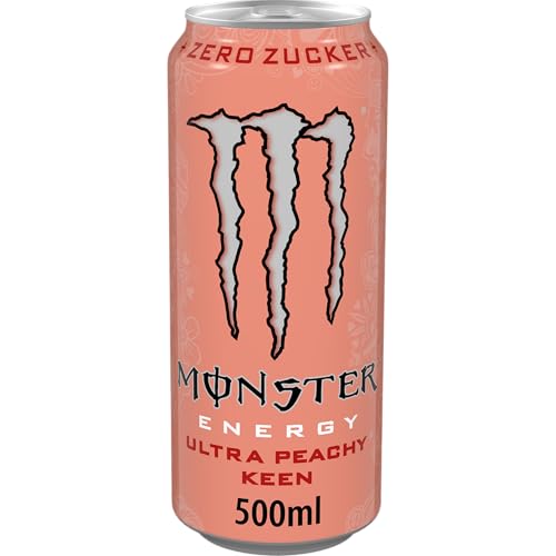 Monster Energy Ultra Peachy Keen - koffeinhaltiger Energy Drink mit erfrischendem Pfirsich-Geschmack - ohne Zucker und ohne Kalorien - in praktischen Einweg Dosen (12 x 500 ml)