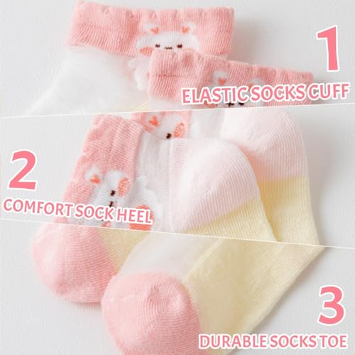 5 Pairs Toddler Girls Kids Socks, Summer Cute Animal Soft Cotton Thin Mesh Socks, 1~12Years3