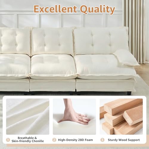 Image of 77 inch U-Shaped Sectional Couches for Living Room, Beige 2 Seater Modern Chenille Deep Seat Sofa Set, Salas para Casa, High Back Love Seat Couches, Cloud Modular Sectional Sets with 2 Ottoman