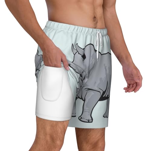 Animal Rhino Print Mens Swim Trunks Quick Dry Board Shorts Mesh Lining, Breathable Beach Surf Shorts3