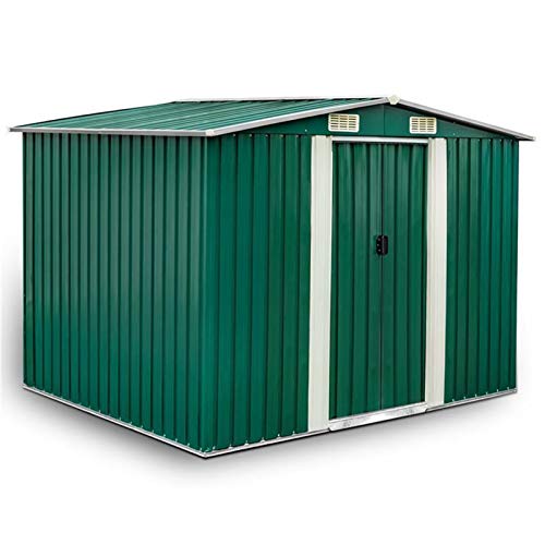 ZeoTioo Geräteschuppen Gerätehaus Gartenhaus Giebeldach Metall grün 257x205x178 cm