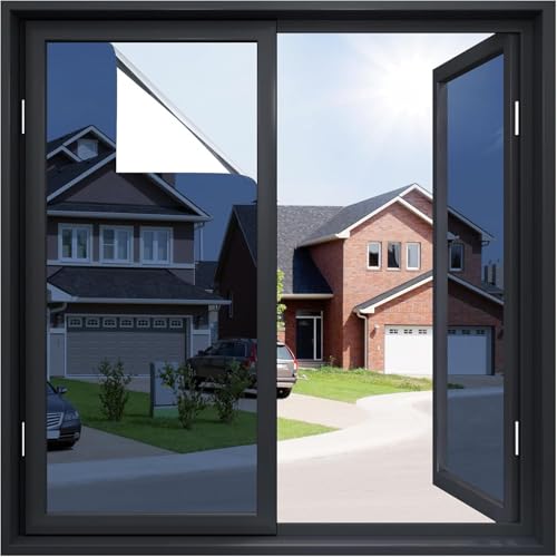 Image of WISDOM Window Privacy,One Way Mirror Daytime Anti UV Sun Blocking Heat Control Reflective Film Decorative Static Cling Home Office Living Room (20in x 7Feet, Silver Blue)