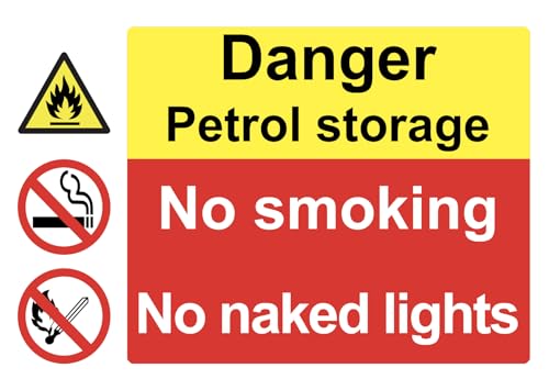 Danger Petrol Storage No Smoking No Naked Lights Warning Sign Adhesive Sticker A4 297mm x 210mm