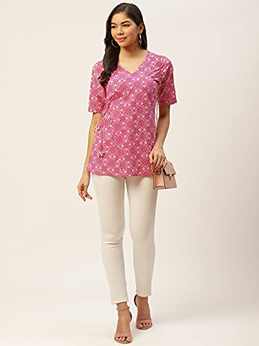Image of COTLAND Fashions Jaipuri Cotton Angrakha Style Top for Women (Partial Open) (Taffy Pink)