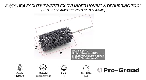 Image of 5-1 /2 inch 120 Silicon Carbide HD TwistFlex Cylinder Hone for 5 inch- 5.5 inch Bores | Heavy-Duty Flexible Cylinder Hone for Honing, Deburring & Cross-Hatch on Mild Steel, Stainless, Cast Iron & Ferrous Metals