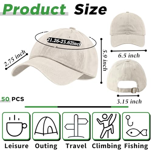 Image of Bonuci 24 /50 Pack Vintage Baseball Hat Bulk Washed Baseball Cap Adjustable Cotton Golf Hats for Men Women Sports