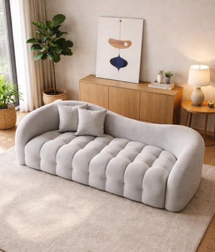 Image of Casaliving Ariana Modern Premium Boucle Fabric Sofa, Upholstered 3 Seater Sofa Set for Living Room, (Grey Colour) Premium Boucle Fabric Sofa