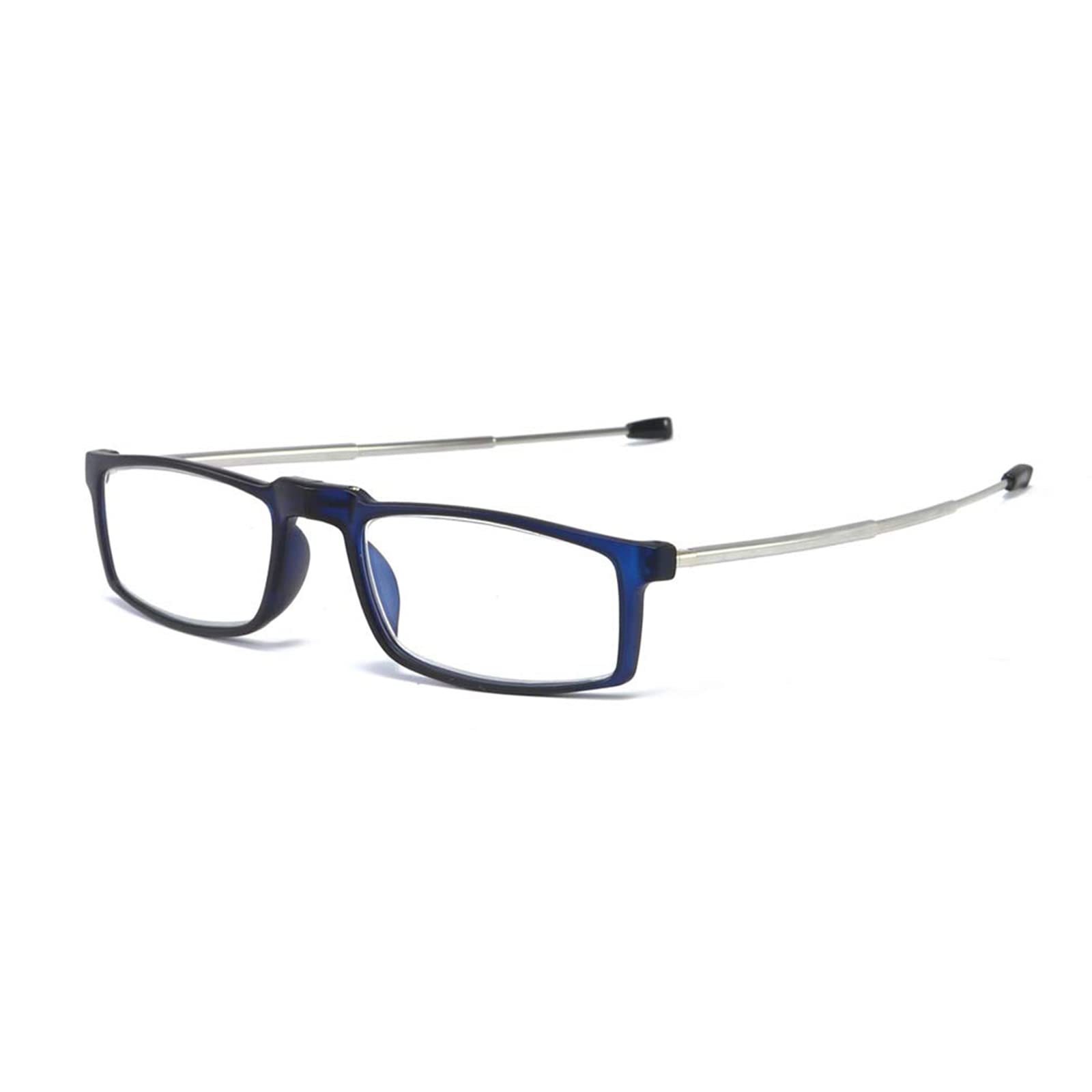 MMOWW Gafas de Lectura Plegables Bolsillo Portátil, Lector de Bloqueo de Luz Azul, Bisagra de Resorte Con Patillas Telescópicas y Caja Elástica Ultraligera de Moda (Azul, +1.0)