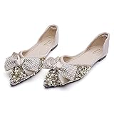 QXCGDYXT Flats Shoes Women Rhinestone Wedding Flats Comfort Pointed Toe Ballet Flat Shoe Low Heel Dr