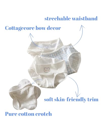 Cute Bear Korean Ruffled Panties for Teen Girls Breathable Cotton Fabric Mid Rise 5 Pairs Cartoon Anime Underwear (Medium) White3