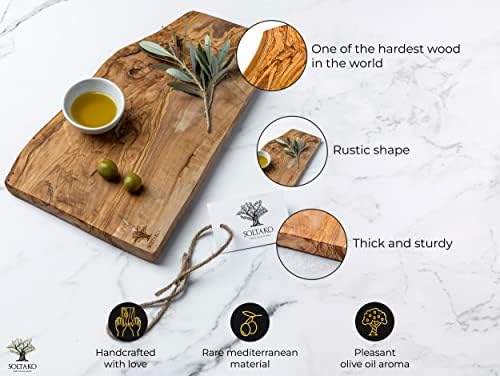 SOLTAKO Olive Wood Chopping Board, Olive Wood Cutting Board, Handmade Cheese Board, Olive Wood Serving Platter, Serving Board, Sturdy Wooden Chopping Boards (Approx. 35-38x17-19cm)