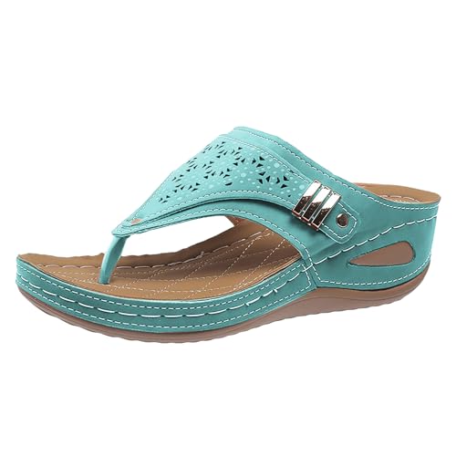 Sandalias de cuña para mujer, chanclas con dedos para mujer, zapatos de verano, zapatos ortopédicos, sandalias de dedo para la playa, zapatillas descalzas, sandalias de cuña, cómodas y ligeras, verde