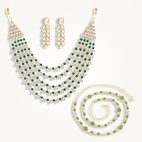 Image of Peora Faux Pearl Kundan Layered Necklace & Jewellery Set Gift for Women