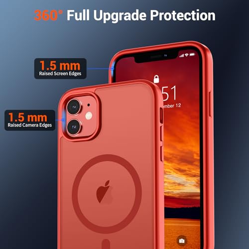 Image of SUPFINE Magnetic for iPhone 12 Case /iPhone 12 Pro Case (Compatible with MagSafe)(Military Grade Drop Protection) Slim Translucent Matte Shockproof with Anti-Fingerprint Phone Case,Red