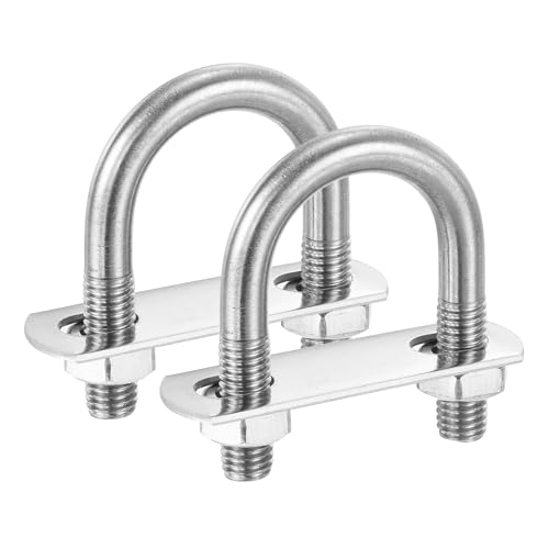 Image of PATIKIL Round U-Bolts, 2 Pcs 1.3 inch(33mm) Inner Width 64mm Length M10 with Nut Plate Washer 304 Stainless Steel Round Bend U-Bolts for Boat Trailer Axle Sailboat