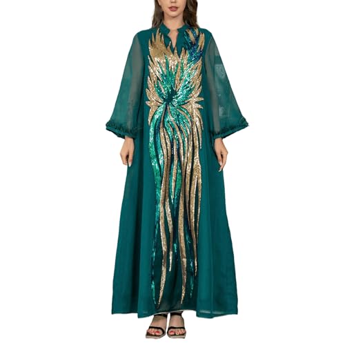 Robe musulmane pour femme Abaya longue à paillettes avec col en V élégante