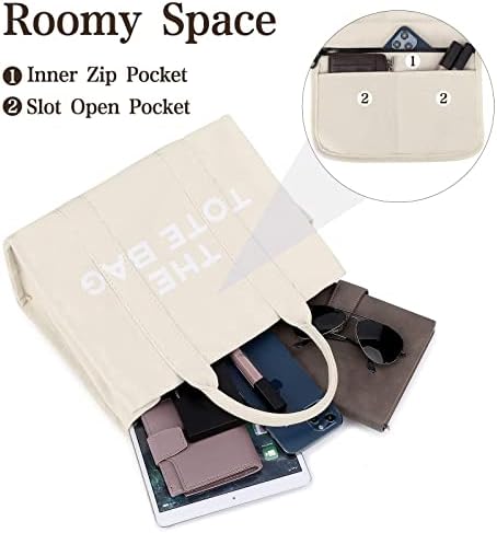 DKIIL NOIYB Tote Bags for Women with Black and Multicolor Shoulder Straps, Large Capacity 14inch Canvas Tote Bags with Zip Tote Bag Crossbody Bag for Office Shopping School Travel 35cm