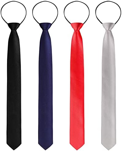 Xinnun 4 Pieces Zipper Ties for Men Adjustable Men's Neckties Zip on Tie for Men Zipper Skinny Necktie Clip on Slim Tie Black Navy Silver Grey Red, One Size