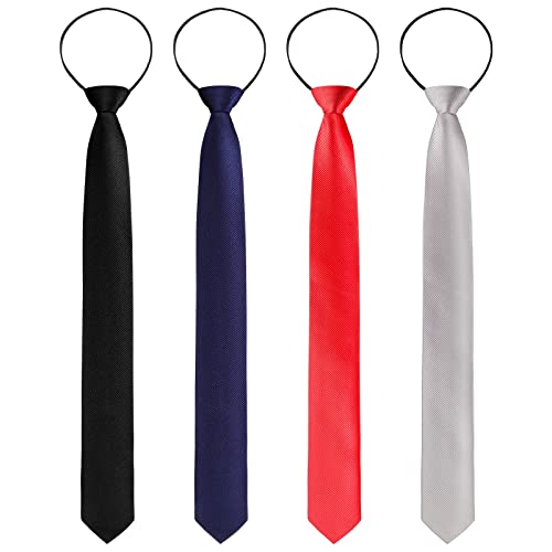 4 Pieces Zipper Ties For Men Adjustable Men's Pretied Neckties Zip On Tie For Men Zipper Skinny Necktie Clip On Slim Tie (Black, Navy, Silver Grey, Red) #TOP25