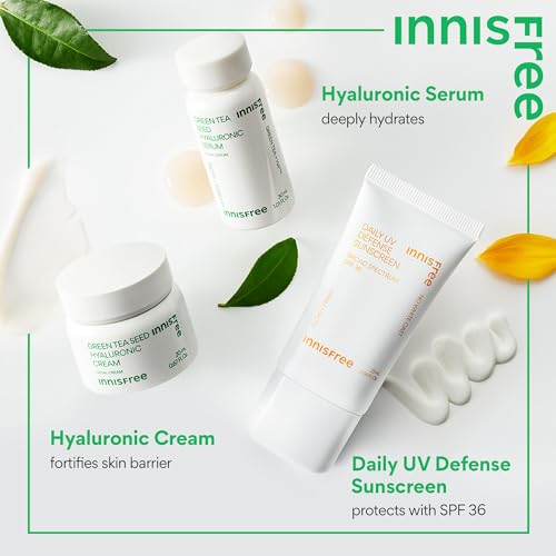 Image of innisfree Hydrate & Protect Mini Set, Korean Serum, Cream & Sunscreen with Green Tea and Hyaluronic Acid, Travel Skincare Trio