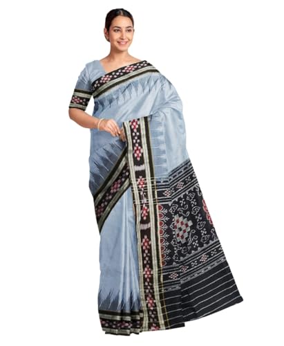 COTTONSILK & KHANDUAPATA Women Sambalpuri Papasilk Plain Temple Border Woven Design Bomkai Saree With Attached