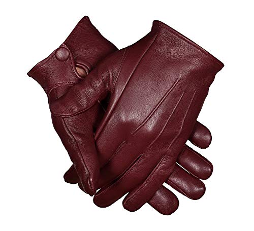 Men's Dress Leather Gloves (Medium, Burgundy)