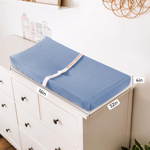 Image of TADO MUSLIN Changing Pad Cover for Baby Girls Boys - 100% Organic Cotton Muslin Changing Pad Sheets with Secure 360 Elastic Fit, Ultra-Soft for Delicate Skin, 2 Pack