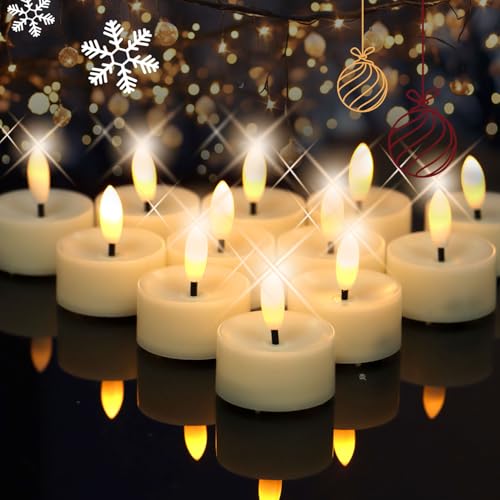 Image of CANDLE CHOICE Battery Operated Flameless Tea Lights Realistic Black Wick Bright Flickering LED Tealight Candles for Wedding Table Centerpieces Halloween Christmas Decorations Batteries Incl. 24 Pack