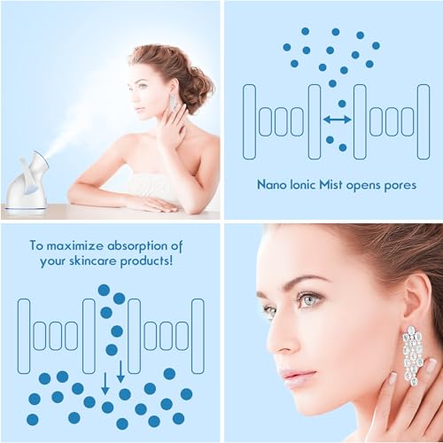 Image of Amconsure Facial Steamer - Nano Ionic Face Steamer Warm Mist Steamer for Home Sauna SPA, Humidifier for Deep Cleaning Unclogs Pores Sinuses(Blue)