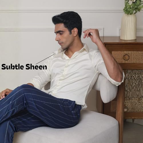 Image of SUBTRACT Men's Slim Fit Solid Spread Collar Cotton Satin Evening Shirt | Stylish Men's Wear Shirt for Office or Party