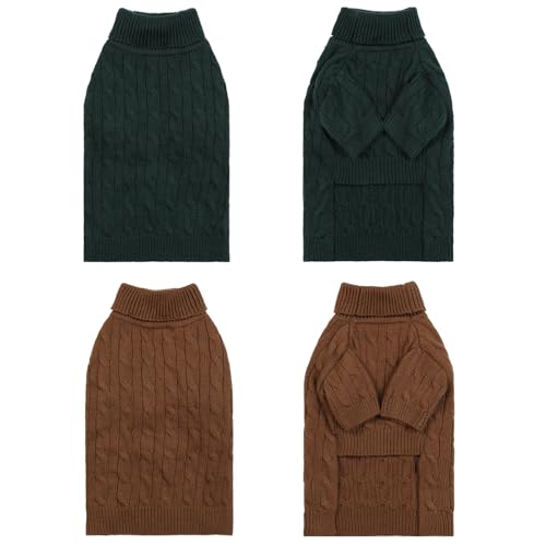 Image of 2Pack Small /Medium Dog Sweater, Warm Dog Winter Coat w /Sleeves, Comfortable High Neck Premium Dog Clothes for Schnauzer-Best for Holidays, Daily Walks M Brown Light Green