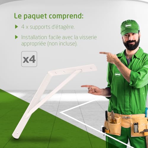 Équerre pour étagères en acier résistant blanc lot de 4 pièces - 6