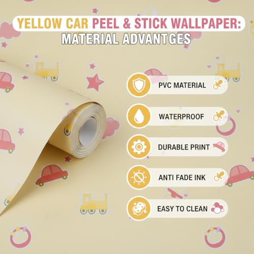 Image of Yellow Kids & Circle Textured Kids Room Wallpaper | Peel & Stick Self Adhesive | Waterproof Removable PVC Vinyl | Baby Boy Room Decoration 16 x 240 Inch