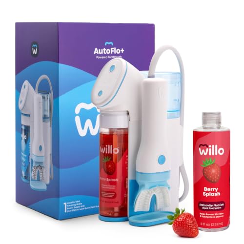 Willo AutoFlo Kids Fully Automatic U-Shaped Electric Toothbrush with 2 Minute Timer App Connectivity Soft Bristles Plaque Removal Berry Dye-Free Toothpaste Small - Ages 5-7 Years