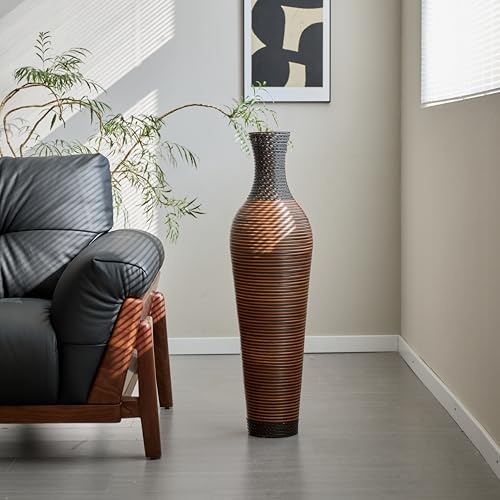 Image of Large Hand-Woven PVC Rattan Floor Vase, Tall Home Decor Floor Vase for Fake Flower Dried, PVC Decorative Flower Holder for Living Room, Bedroom, Dining Room, Entryway, Hallway