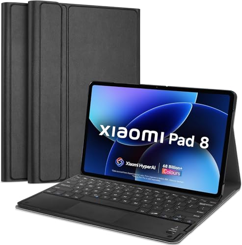 Image of HOM Tri-Fold Detachable Wireless Bluetooth Keyboard with Trackpad /Touchpad Tablet Cover Case for Xiaomi Mi Pad 8 /8 Pro Tablet 11.2 inch