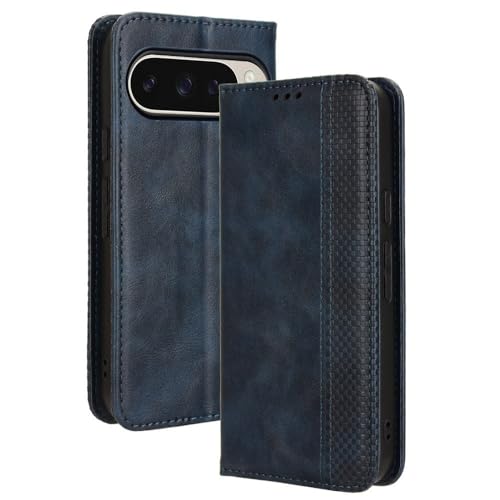 Étui portefeuille Google Pixel 6A avec rabat en cuir bleu