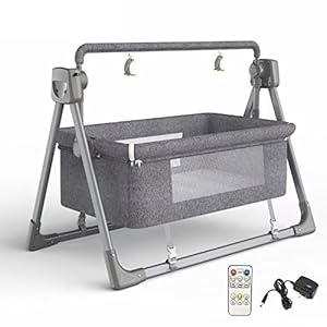 Bueuwe Portable Electric Baby Cradle Baby Swing Crib, 5-gear Microwave Adjustable Rocking Cribs,Foldable Bedside Bassinet with Music and Timing for Infant Newborn，gray