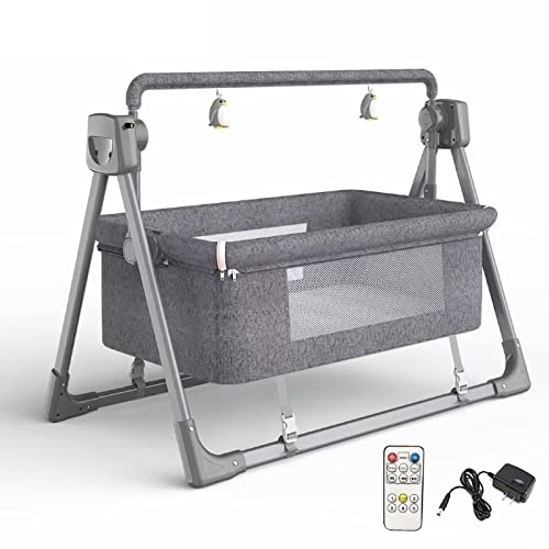 Bueuwe Portable Electric Baby Cradle Baby Swing Crib, 5-gear Microwave Adjustable Rocking Cribs,Foldable Bedside Bassinet with Music and Timing for Infant Newborn,gray