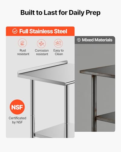 Image of VEVOR Stainless Steel Work Table, 24x30 inch Food Prep Table with Wheels and Backsplash, Commercial Kitchen Workstation with Adjustable Undershelf, Metal Utility Worktable, for Restaurant Home Outdoor