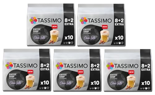 Tassimo Coffee Shop Selections Chai Latte Coffee Pods x10 (Pack of 5 Total 50 Capsules) Black Tea with Indian Spices & Creamy Milk