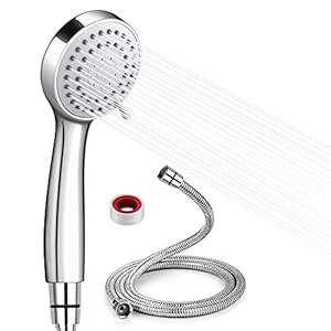 Waterbesparende douchekop met 3 soorten hogedrukstraal met 1,5 m slang en teflonband