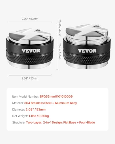 Image of VEVOR Coffee Distributor 53mm, 2-in-1 Adjustable Espresso Distributor with Fan-Shaped Base, Coffee Distributor 304 Stainless Steel with Easy-to-Disassemble Design
