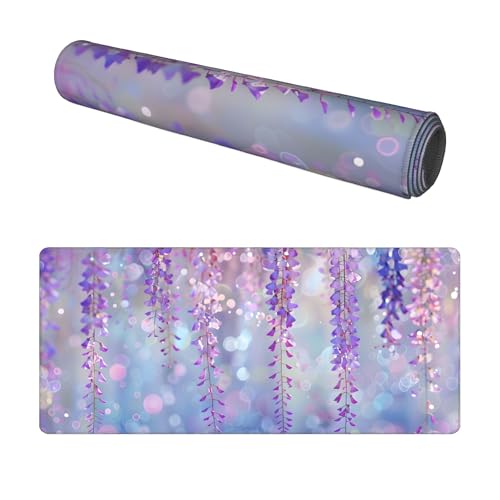 Image of Purple Pink Beaded Extended Gaming Mouse Pad, with Stitched Edges Large Mouse Pad Desk Protector, Rubber Base Mousepad Keyboard Mouses Mat for Work Game Office Home- 32 inch X 12 inch Inch