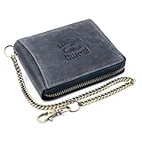 Geldscheinfächer: 2 Herren Leder Börse Portemonnaie Geldbörse Brieftasche Lederbörse mit Münzfach RFID Schutz Männerbörse Büffelleder mit Kette grau ( 79340648 )